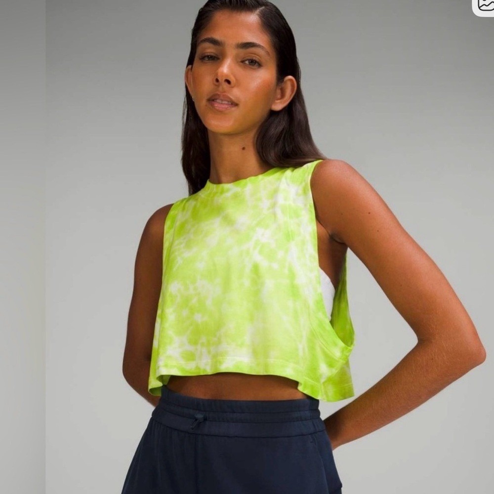 Lululemon All Yours Crop Tank Size 8 Marmoleado Tie Dye Eccentric Lime  S-2